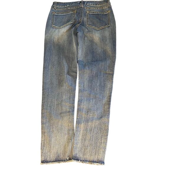 Vigoss medium wash yellow floral embroidered raw hem youth jeans SIZE 14 - Picture 3 of 3